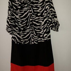 DG2 Diane Gilman Black/White/Red Dress - Size Small